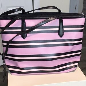 Pink and Black Striped Tote Bag - Women's Carryall